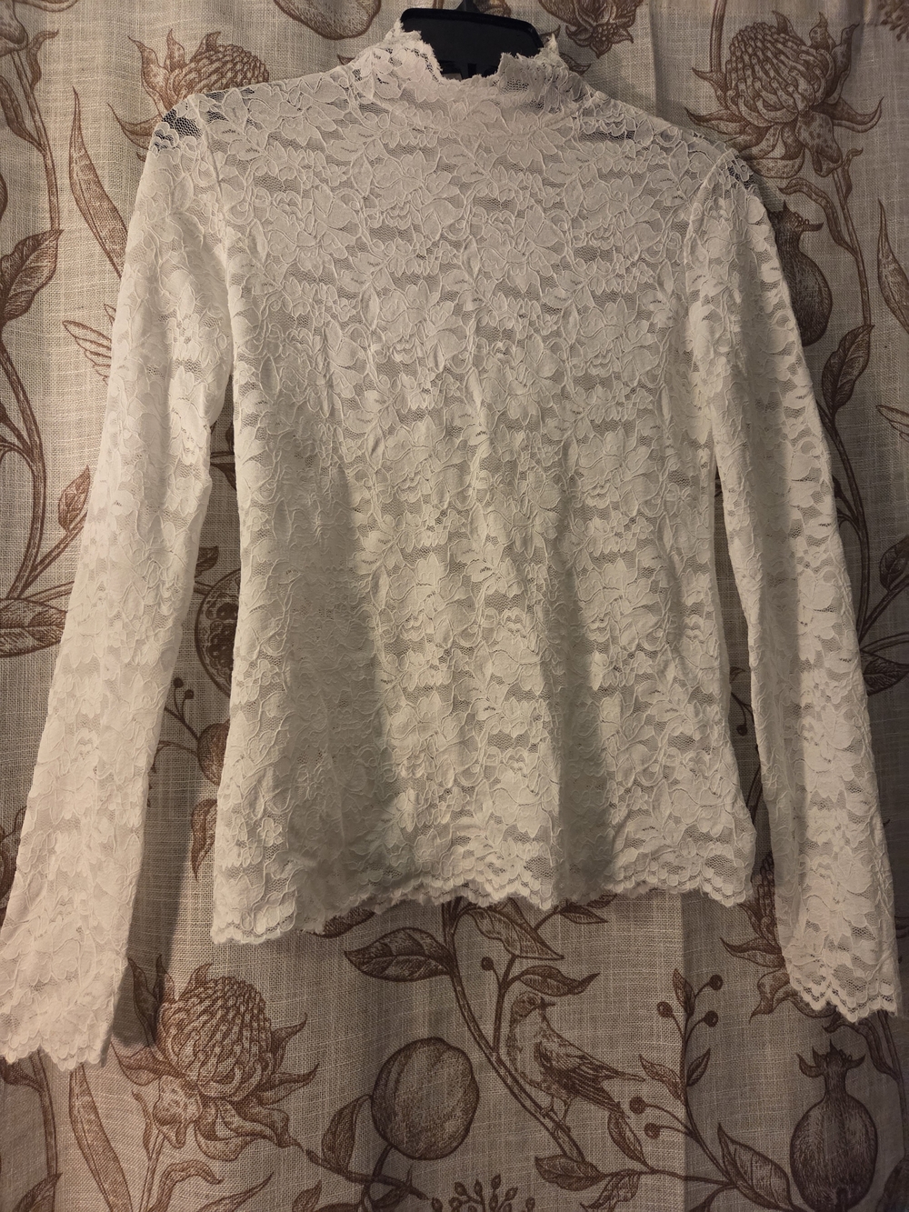 Lace Long-Sleeve Mock Neck Top - White